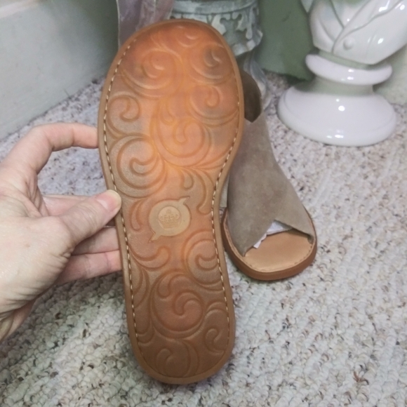 Born Iwa Taupe Suede Boho Criss-Cross, Back Zip Comfort Sandals - Picture 7 of 8